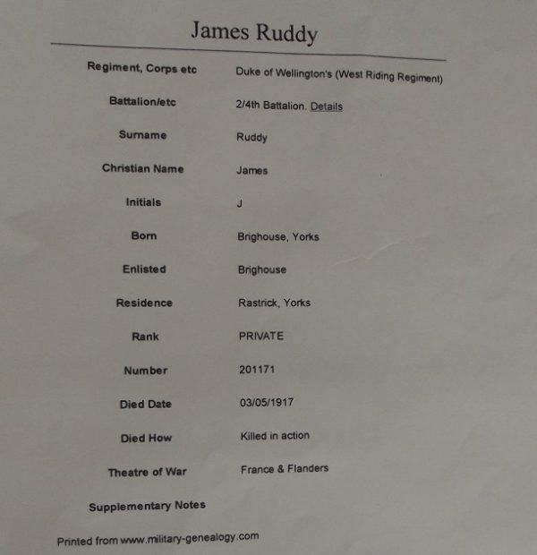 Pte. J. Ruddy West Riding K.I.A.